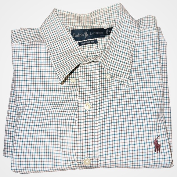 Ralph Lauren Other - Ralph Lauren Classic Fit Short Sleeve Button Down Shirt XL White + Teal + Brown